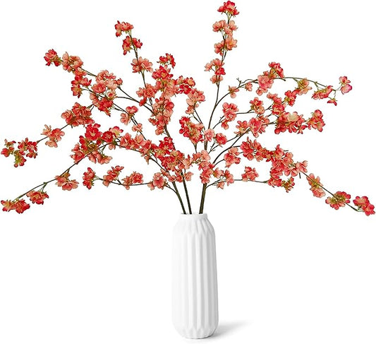 Artificial Cherry Blossom Branches, Faux Cherry Blossom Stems,4 Pcs Apple Blossom Branches,38 Inch Faux Branches for Home Wedding Table Vase Decor (4,Salmon Pink)