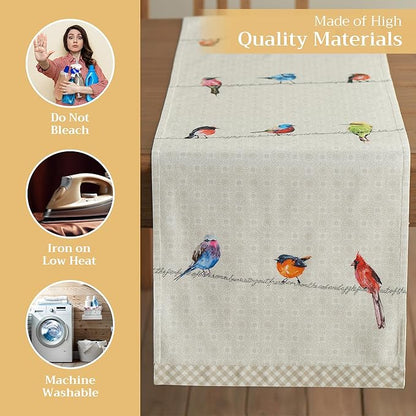 Maison d' Hermine Table Runner 100% Cotton Double Layer Table Runners 108 inches Long Decorative for Home Kitchen Dining Party Wedding Bridal Shower Spring Summer (Birdies On Wire, 14.50" x 108")
