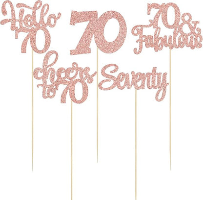 Gyufise 15Pcs 70th Birthday Centerpiece Sticks Seventy Happy 70th Table Flower Centerpieces Sticks Cheers to 70 Floral Decorations for 70th Birthday Party Centerpieces Supplies Rose Gold