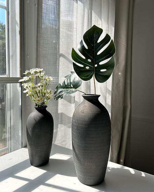 Ceramic Vases for Home Decor, Black Bronze Ceramic Vase Set of 2, Vintage Minimalist Decorative Vase for Table Centerpiece Dining Living Room Office House Nightstand Fireplace Decoration