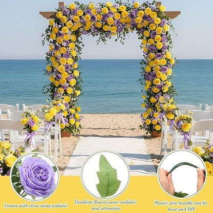 Geosar 16 Bundles Artificial Peonies Flowers Fake Silk Peony Bouquet Faux Peonies Flowers Bulk for Decoration Vase Floral Arrangements Wedding Party Table (Purple,Yellow)