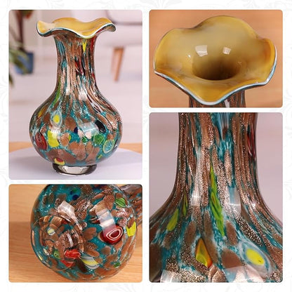 KAMMAK Colored Glass Vase, Beautiful Hand Blown Decorative Vase, Modern Art Vase for Flower Mantle Dining Table Centerpiece, Entryway Living Room Wedding Decoration, FH012
