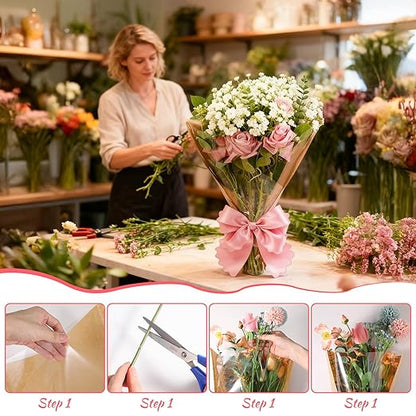 100 Pcs Floral Wrapping Paper Flower Bags for Bouquets Krafts with Transparent Window Flower Sleeves for Wedding Valentine Birthday Mother’s Day (15.8" x 13.8")