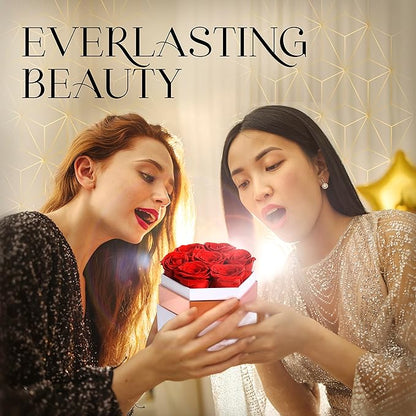 GLAMOUR BOUTIQUE Eternal Preserved Roses in a Box - Flowers Forever, Rose Forever in a Box for Wife, Birthday Gifts for Her, 7 Roses, Red