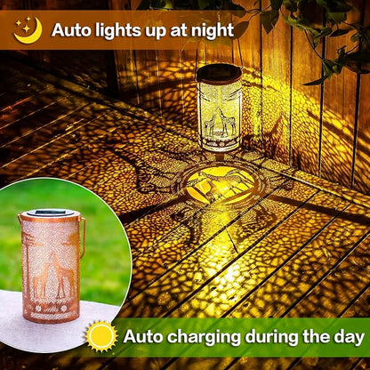 2 Pack Giraffe Solar Lanterns Outdoor Waterproof Hanging Solar Lights Giraffe Gifts for Women Men Metal Decorative LED Giraffe Lanterns for Garden Decor,Yard,Patio,Lawn,Tabletop,Pathway,Landscape