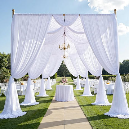 PartyVillage 60ft×15ft White Backdrop Curtain for Wedding Parties, 12 Panels Wrinkle Free 15 FT Long Polyester Photo Backdrop Drapes Back Drop Cloth for Birthday Photography Background