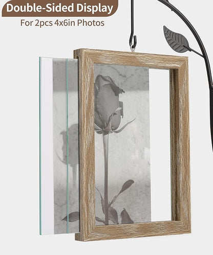 Afuly 4x6 Picture Frame Potted Plants Desk Photo Frames with Metal Stand Glass Vase, Rustic Double Sides Display Wood Frame Wedding Birthday Gifts for Couple Mom Grandma Women