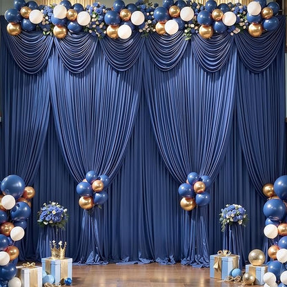 Navy Blue Backdrop Curtains-Wrinkle-Free Navy Blue Curtains Polyester Photography Drapes Wedding Background for Baby Shower Birthday Graduation Party Decorations - 40 X10FT