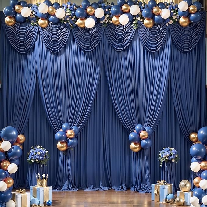 Navy Blue Backdrop Curtains-Wrinkle-Free Navy Blue Curtains Polyester Photography Drapes Wedding Background for Baby Shower Birthday Graduation Party Decorations - 24 X10FT (Navy Blue)