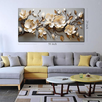 Flower Pictures Wall Art for Bedroom Modern Art Wall Decor for Bedroom White and Gold Canvas Print Wall Art Large Size 29 x 58 Inch
