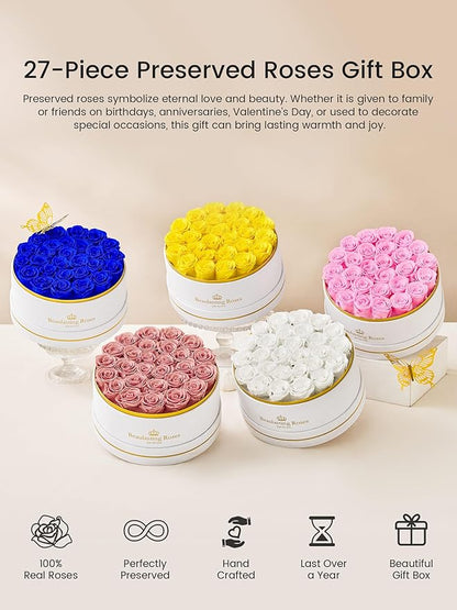 Preserved Roses Forever Flowers Real Roses in a Box Mother's Day Birthday Flowers for Her Mom Women Wife Valentine's Day, 27 White Roses