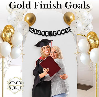 Metal Arch Backdrop Stand and Cover Set – 3 Gold Frames (7.2ft, 6ft x2) with White Wrinkle-Free Spandex Covers, Water Weights, Bags & Case – Wedding, Birthday, Baby Shower, Party Decor