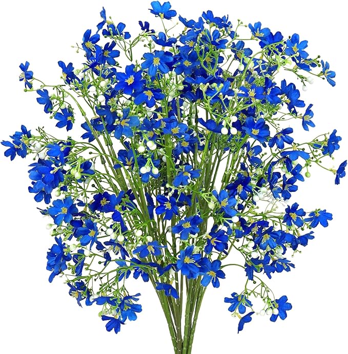 Artificial Flowers 8PCS Silk Flowers with Long Stems, Fake Flowers Bulk Fake Babys Breath, Royal Blue Flowers for Tall Vase Outdoor Garden Wedding Party Home Table Centerpiece