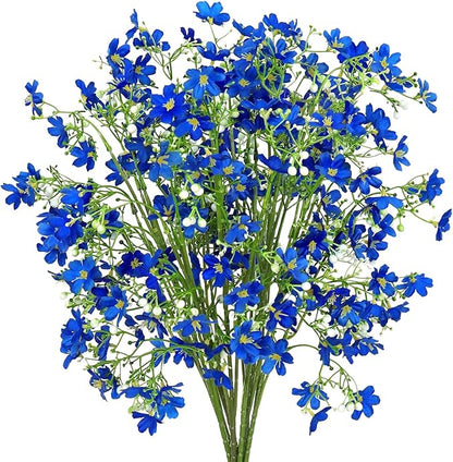 Artificial Flowers 8PCS Silk Flowers with Long Stems, Fake Flowers Bulk Fake Babys Breath, Royal Blue Flowers for Tall Vase Outdoor Garden Wedding Party Home Table Centerpiece
