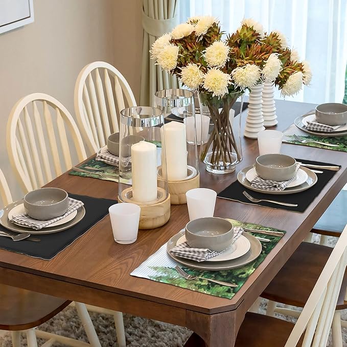 Green Forest Placemats Set of 6,Watercolor Tree Spring and Summer Kitchen Living Room Table Decor Dinner Mat 12x18 Inch 6 PCS, Style-8