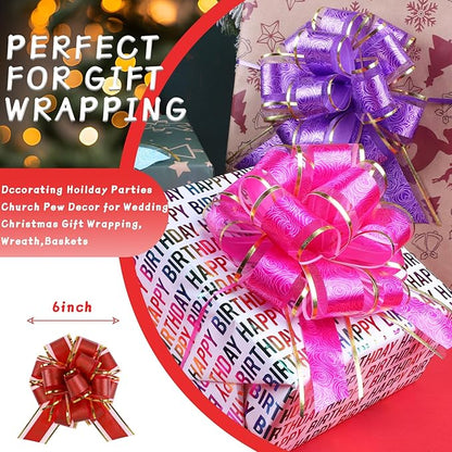 12 Pieces Mixed Color Pull Bow Wrapping Pull Bow Ribbon Pull Bows for Wedding Baskets,6 Inches Diameter Gift Bows, Large Bows for Presents (Style3, 12Pcs)