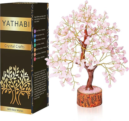 Rose Quartz Feng Shui Crystal Tree - Pink Spiritual Decor - Gemstone Bonsai Tree - Positive Energy Pink Desk Accessory