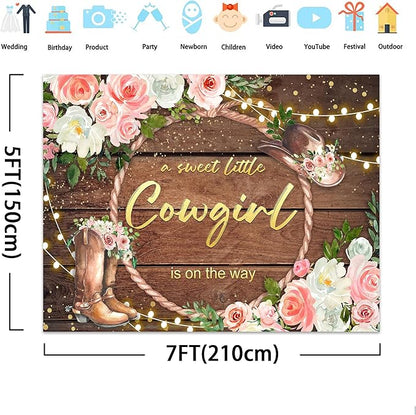 SVBright Western Cowgirl Baby Shower Backdrop 7Wx5H Rustic Country Rural Wood Board Plank Pink Floral Retro Bohemian Hat Plant Botanical Decorations Photography Background Banner Photo Booth Studio
