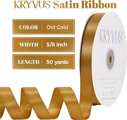 Old Gold Satin Ribbon, Double Faced 5/8 Inch X 50 Yards Old Gold Ribbon, Premium Satin Ribbon for Gift Wrapping, Crafts, Hair Bow Making, Sewing, Flower Bouquet, Wedding Party Decor