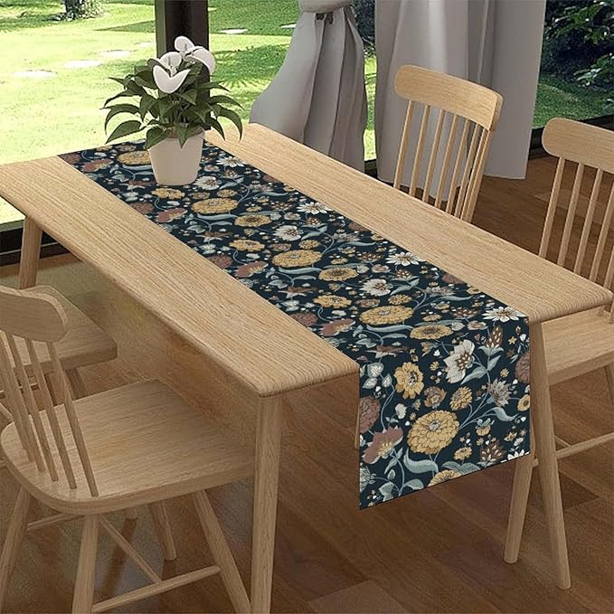 Boho Floral Table Runner, Vintage Traditional Farmhouse Boho Floral Linen Coffee Table Center Decor for Family Kitchen Farmhouse Holiday Party Table Decorations Indoor Outdoor 13x108 inch
