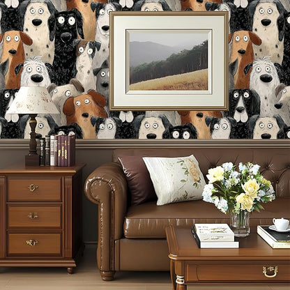 Cute Animal Peel and Stick Contact Paper Funny Modern Dog Funky Removable Wallpaper 17.7" x 118.11" Wall Paper Watercolor Self Adhesive for Classroom Bedroom Laundry Room Bathroom