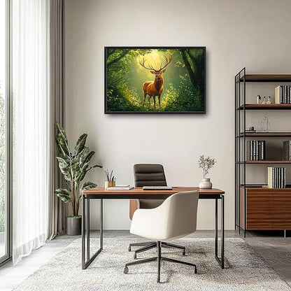 Forest Elk Deer Large Wall Art Framed Green Wall Decor for Living Room Farmhouse Deer Pictures Oversized Canvas Print Painting Modern Extra Large Framed Artwork for Bedroom Office 36"x24"