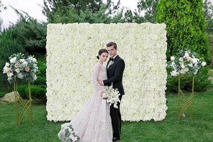 White Artificial Flower Wall Backdrop Panels 5ftx3.74ft White Fake Rose Wedding Backdrop 3D Floral Wall for Party Baby Shower Bridal Wedding Background Decor
