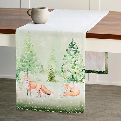 Maison d' Hermine Table Runner 100% Cotton Single Layer Table Runners 72 inches Long for Thanksgiving Christmas Decorations Home Kitchen Dining Party Wedding (Winter Mornings, 14.5" x 72")