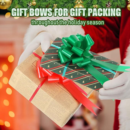 100 Pcs 5 Inch Christmas Pull Bows for Gift Wrapping, Gift Wrapping Pull Bows with Ribbon for Christmas Presents Wedding Decor Basket Bag Holiday Decor(Red, Dark Green)