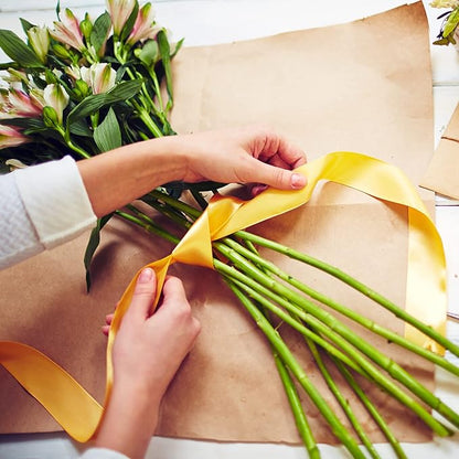LIUYAXI Yellow Stain Ribbon, 1/2" X Continuous 50 Yards, Double Faced Fabric Ribbon Perfect for Gift Wrapping Wedding Christmas Birthday Floral Arrangement Craft
