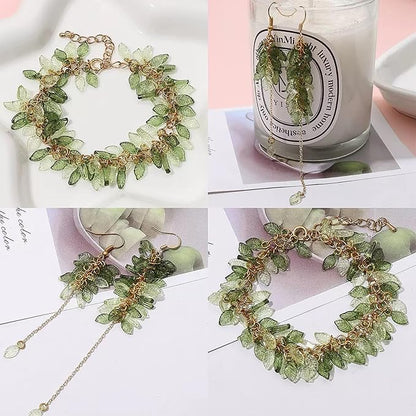 260PCS Green Leaf Beads for Jewelry Making - Acrylic Plant Charms DIY Crafts, Earring Necklace Bracelet Kit for Women