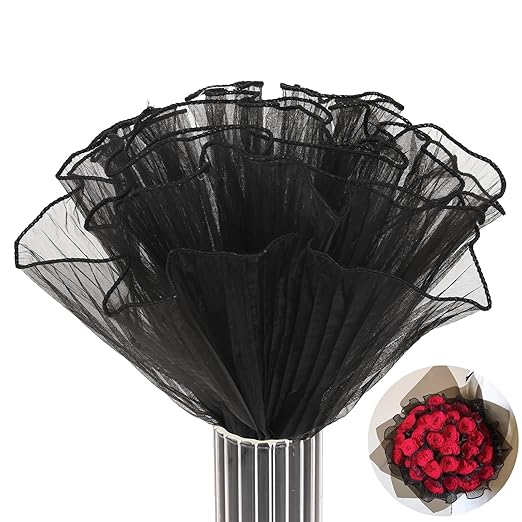 Black Flower Wrapping Mesh Paper 4 Yards Flower Wrapping Paper Wrinkled Wavy Net Yarn Flower Wrapping Mesh Paper Bouquet Floral Packaging Mesh Paper for Valentine's Day Mother's Day