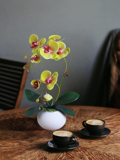 Forlaoers 17" Green Artificial Flowers Artificial Orchids That Look Real with Pot Fake Orchid in Vase for Table Centerpieces Indoor Home Decor Office Bathroom Decoration