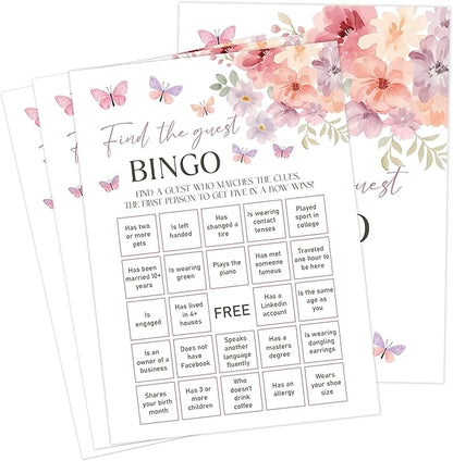 Baby in Bloom Baby Shower Games, Floral Find The Guest Bingo Game for 30 Guests with Game Cards, Gender Reveal Supplies & Decorations (DV22)