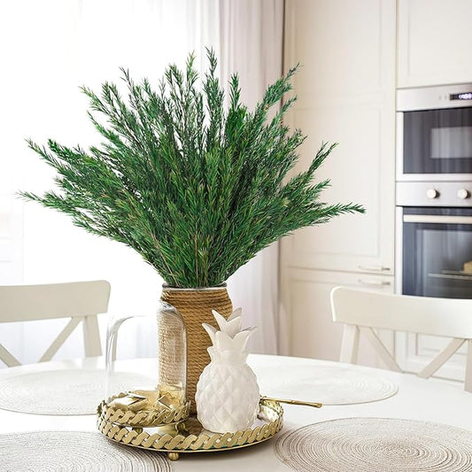Dried Greenery Stem Decor, 2 Bundles 17" Real Green Melaleuca Bracteata Branch Preserved Plant for Home Vase Floral Design DIY Arrangement Fragment Spring Decorations (Natural Green)