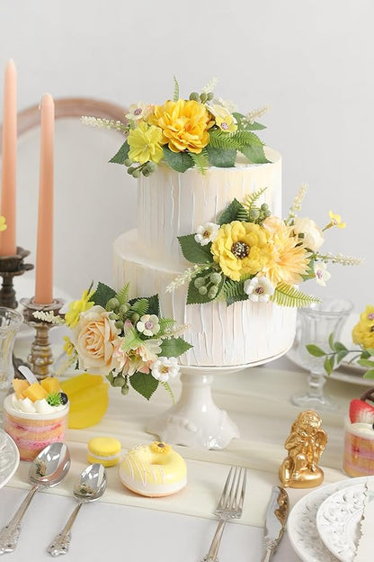 Fake Flowers Heads Bulk Yellow Mini Artificial Silk Flower for Crafts, Small Artificial Daisy Roses Faux Flowers for Graduation Cap DIY Cake Wedding Party Home Garland Decoration