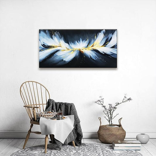 Canvas Wall Art Decor Artwork Modern Paintings White Abstract Wall Decor Maximalist Abstract Black And Gold Wall Art Prints Picture For Bedroom Kitchen Office Artwork Ready To Hang 20" × 40"