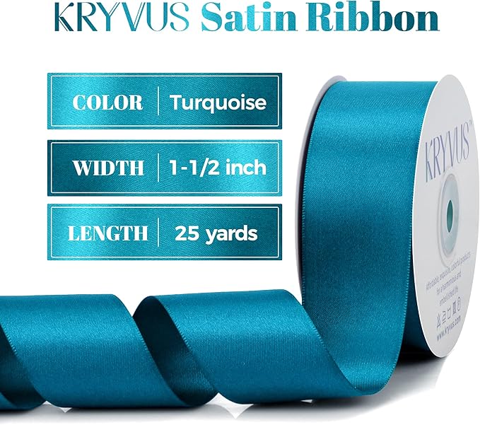 Premium Turquoise Blue Satin Polyester Ribbon, 1.5 Inch x 25 Yards, Double Faced, Perfect for Gift Wrapping, Wedding, Birthday, Baby Shower, Crafts, Sewing, Flower Bouquet, Wedding Party Decor