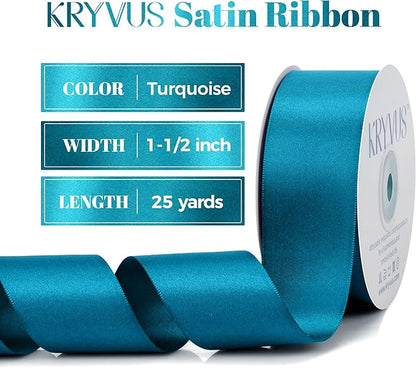 Premium Turquoise Blue Satin Polyester Ribbon, 1.5 Inch x 25 Yards, Double Faced, Perfect for Gift Wrapping, Wedding, Birthday, Baby Shower, Crafts, Sewing, Flower Bouquet, Wedding Party Decor