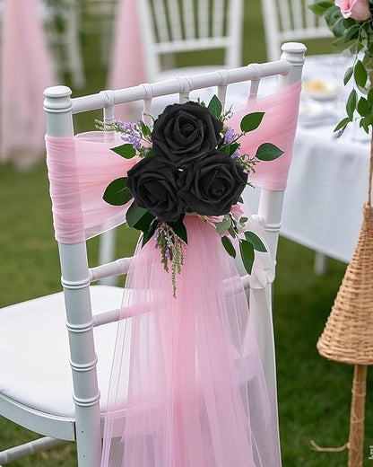 DuHouse 50Pcs Artificial Roses Flowers Fake Roses with Stems Real Touch Foam Flowers for DIY Wedding Bouquet Baby Shower Centerpiece Floral Arrangement Party Home Decor(Black)