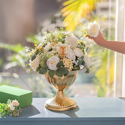 Sziqiqi Gold Vases for Wedding Centerpieces: 8.6in Big Metal Urn Vases Set of 10 Flower Arrangements for Flower Compote Vase for Wedding Decorations Table Pedestal Bowl Vase for Party