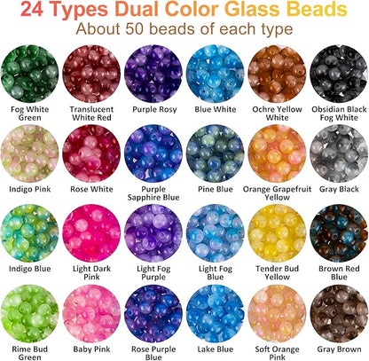 XSEINO About 1200+ PCS 6mm Double Colors Style Glass Beads Bracelet Making Kit,24 Assorted Double Colors Series Crystal Beads for Jewelry Making and DIY Crafts, Friendship Bracelets