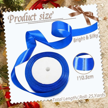 Luomorgo 1 Inch Royal Blue Satin Ribbon, 25 Yards Solid Color Ribbon, Fabric Ribbon for Gift Wrapping, Flower Bouquet, DIY Craft, Sewing, Wedding, Birthday Party Decorations