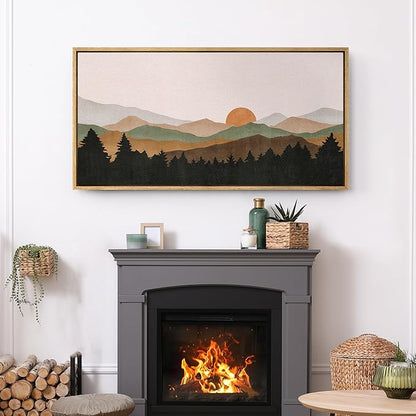 SIGNFORD Extra Large Framed Canvas Print Wall Art Abstract Mountain Contours Sunset Landscape Illustrations Modern Art Relax/Calm Warm for Living Room, Bedroom, Office - 60"x30"