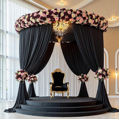 PartyVillage 20ft×15ft Black Backdrop Curtain for Halloween Parties, 4 Panels Wrinkle Free 15 FT Long Polyester Photo Backdrop Drapes Back Drop Cloth for Birthday Photography Background