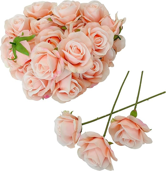 Artificial Satin Rose Flower Heads,42 Pcs Silk Rose Heads with Stems,3.5'' Rose Artificial Flowers Bulk,Artificial Rose Flower Heads for DIY Crafts Bouquet (42, Blush)