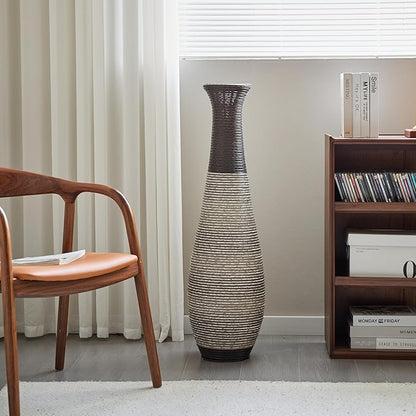 Large Hand-Woven Bamboo Floor Vase, Tall Home Decor Floor Vase for Fake Flower Dried, Flower Holder for Living Room, Bedroom, Dining Room, Entryway, Hallway