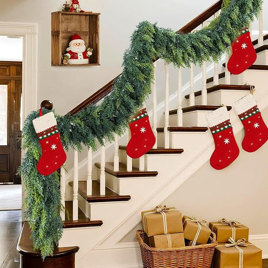 16 Ft Christmas Cedar Garland, Realistic Faux Pine Garlands, Green Artificial Greenery Garland for Winter Home, Mantle, Fireplace, Indoor, Outdoor Christmas Decorations (1Pcs)