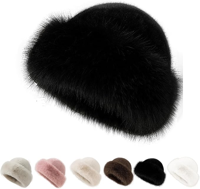 Womens Winter Faux Fur Bucket Hat, Fluffy Fisherman Fuzzy Bucket Hat