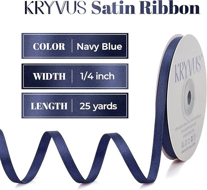 Navy Blue Satin Ribbon, Double Faced 1/4 Inch X 25 Yards Navy Blue Ribbon, Premium Satin Ribbon for Gift Wrapping, Crafts, Hair Bow Making, Sewing, Flower Bouquet, Wedding Party Decor
